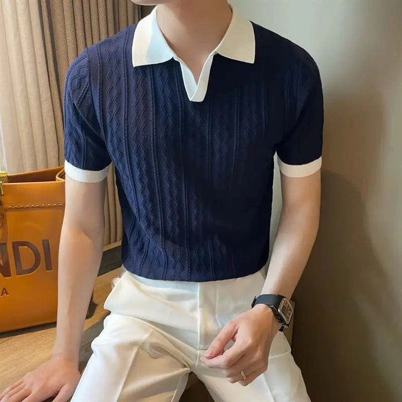 Elegant Flip Neck Knitted 100% Cotton Polo Shirt - Cottonese.com