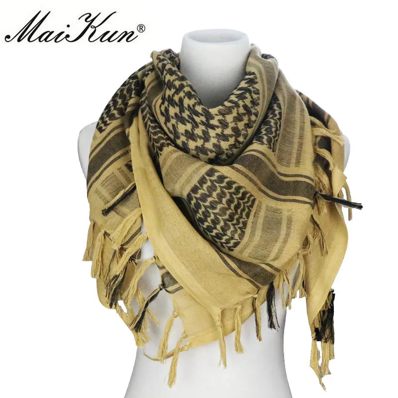 Maikun Cotton Arab Scarves Men Winter Military Keffiyeh Windproof Scarf Muslim Hijab Shemagh Tactical Desert Square Wargame - Cottonese.com