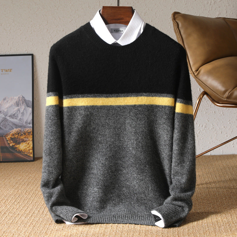 Striped Pure Wool Round Neck Sweater - Cottonese.com