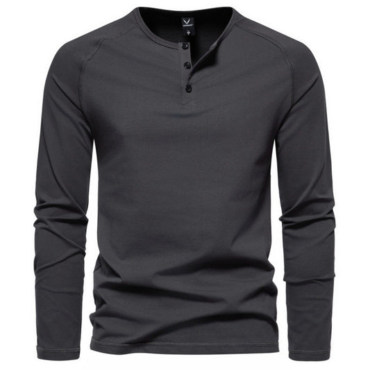 Elevate Your Casual Style with the Men's Henry Collar Long-Sleeve T-Shirt - Cottonese.com