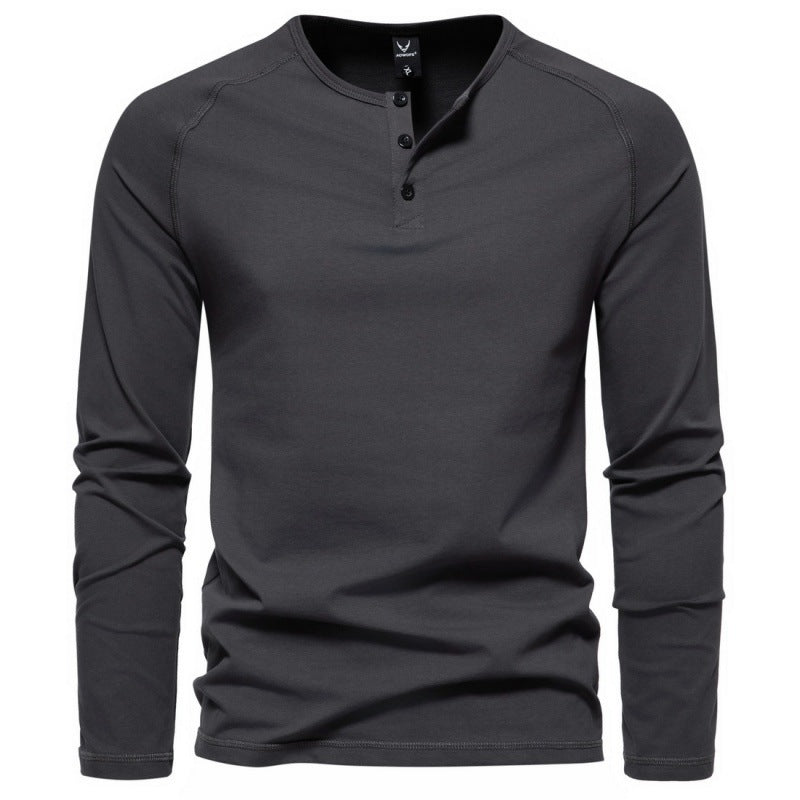 Elevate Your Casual Style with the Men's Henry Collar Long-Sleeve T-Shirt - Cottonese.com