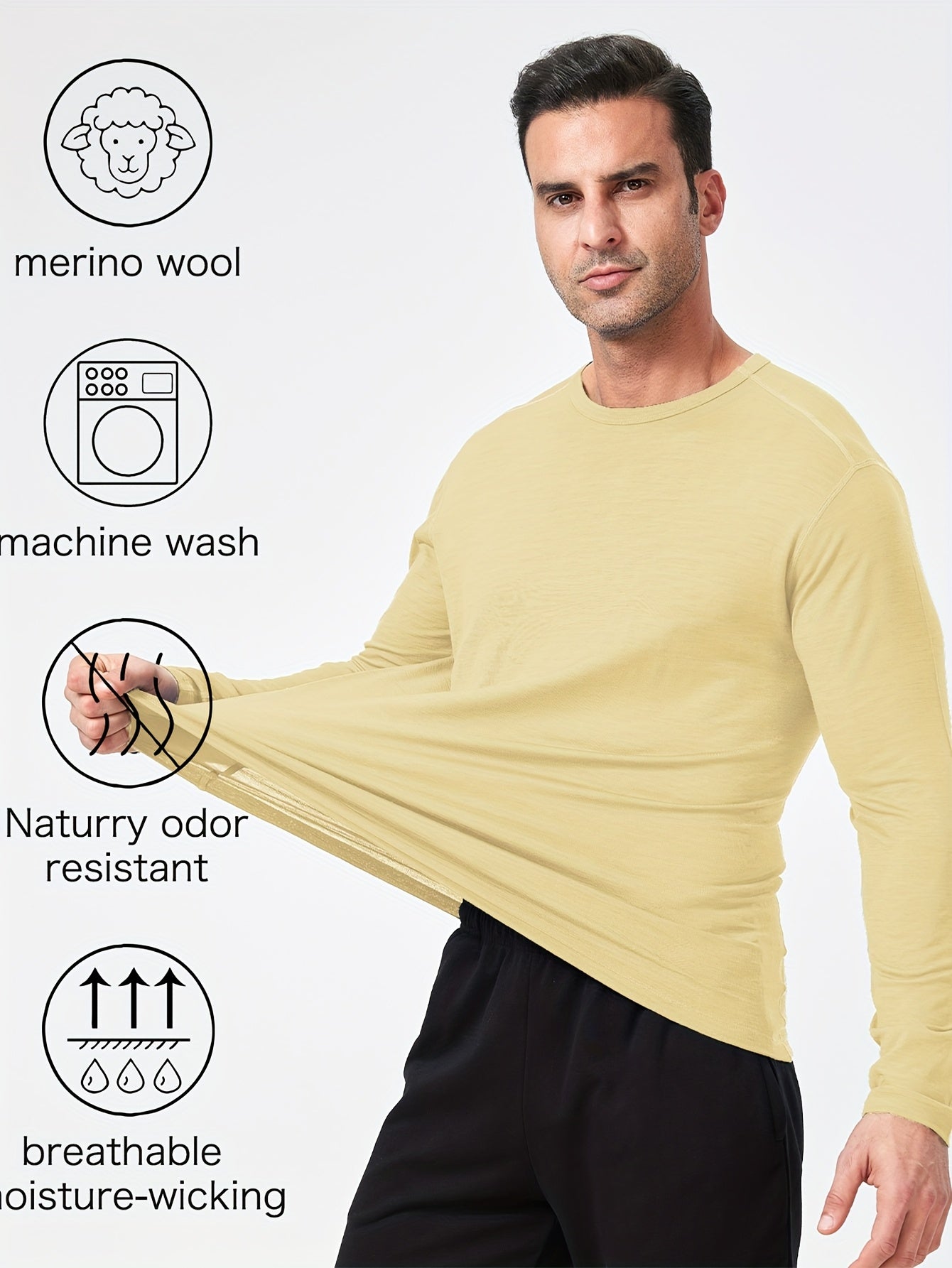 Men's 100% Merino Wool Long-Sleeve Thermal Under Shirt – The Ultimate Base Layer for Outdoor Adventures - Cottonese.com
