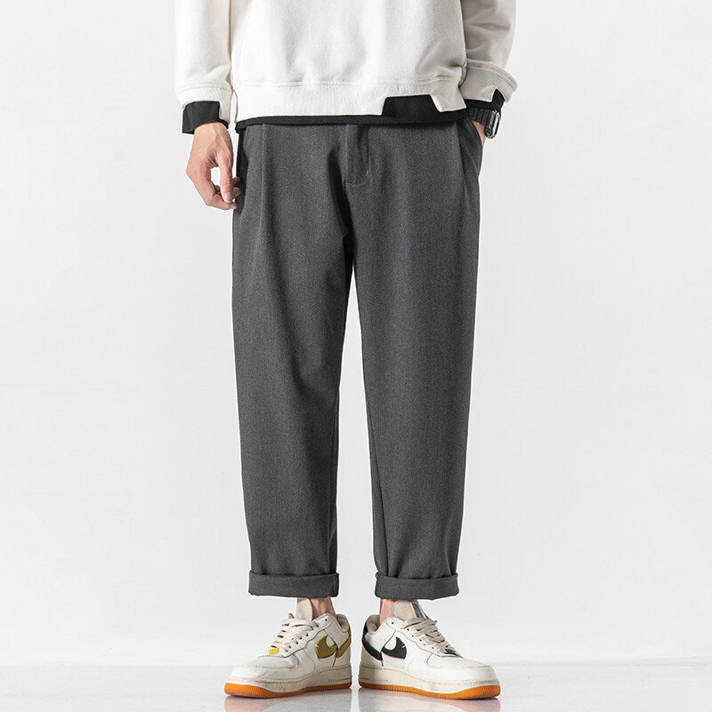 Men Straight Loose Cropped Cotton Pants - Cottonese.com