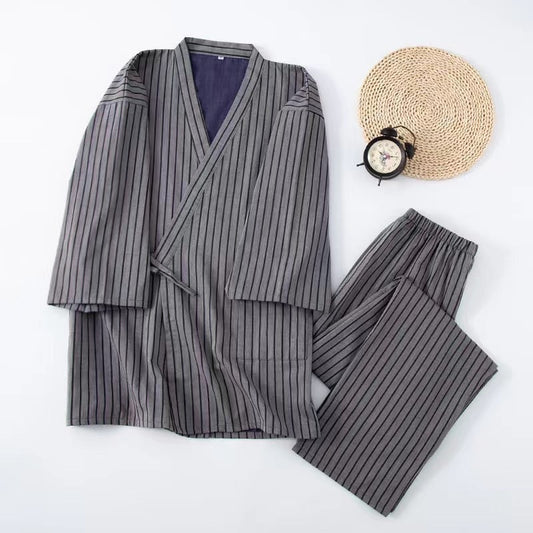 Cotton Double-Layer Pajamas Striped Japanese Lace-up Suit - Cottonese.com