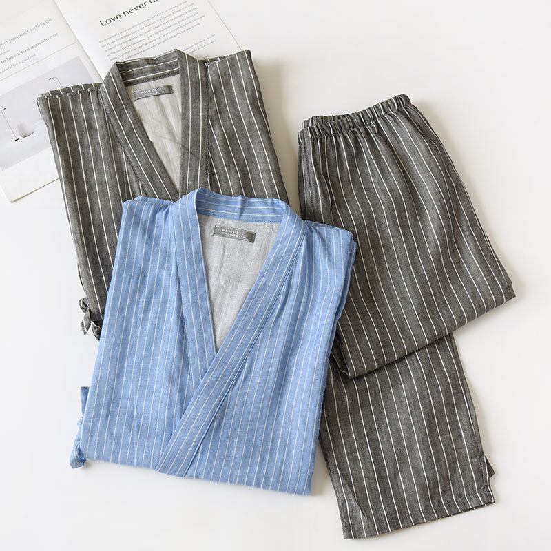 Cotton Double-Layer Pajamas Striped Japanese Lace-up Suit - Cottonese.com