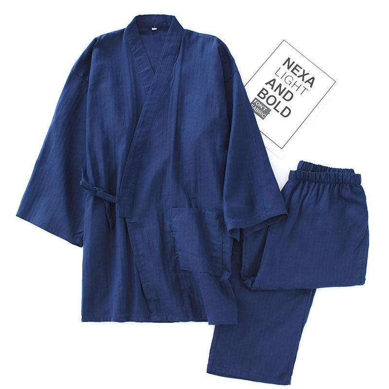 Cotton Double-Layer Pajamas Striped Japanese Lace-up Suit - Cottonese.com