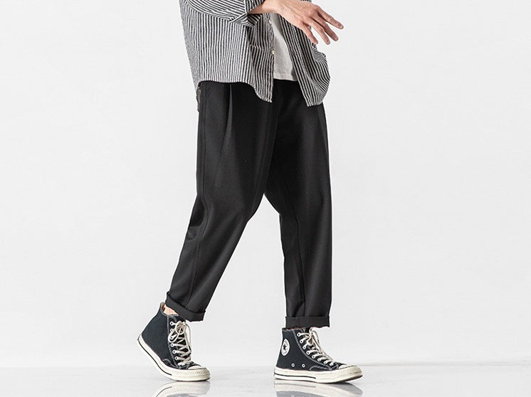 Men Straight Loose Cropped Cotton Pants - Cottonese.com