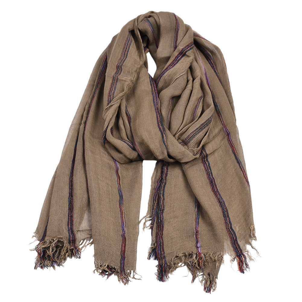 Retro Ethnic Style Cotton and Linen Stripes Scarf Shawl - Cottonese.com