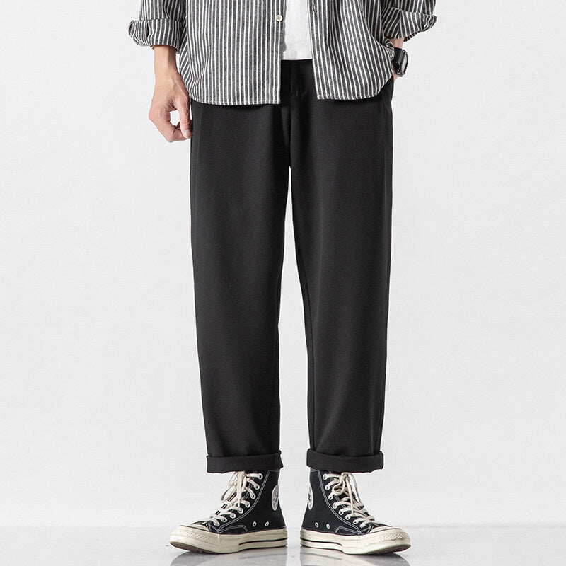 Men Straight Loose Cropped Cotton Pants - Cottonese.com