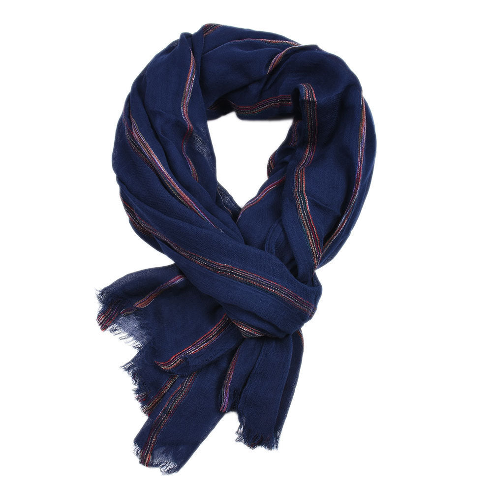 Retro Ethnic Style Cotton and Linen Stripes Scarf Shawl - Cottonese.com