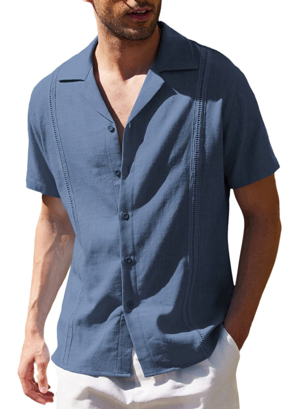 Men's Loose Casual Linen Shirt – Cuban Guayabera Short Sleeve Beach Shirt - Cottonese.com