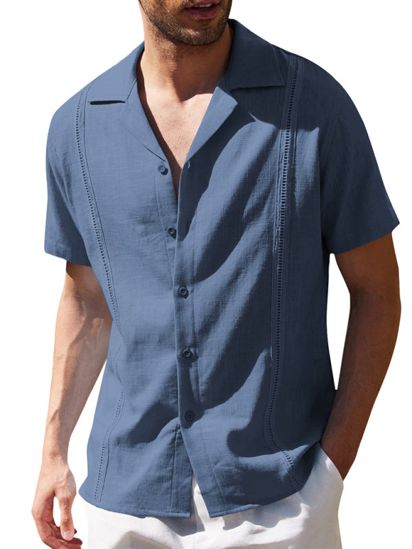 Men's Loose Casual Linen Shirt – Cuban Guayabera Short Sleeve Beach Shirt - Cottonese.com