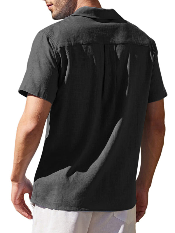 Men's Loose Casual Linen Shirt – Cuban Guayabera Short Sleeve Beach Shirt - Cottonese.com