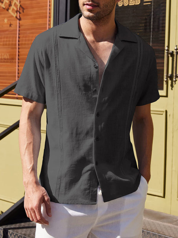 Men's Loose Casual Linen Shirt – Cuban Guayabera Short Sleeve Beach Shirt - Cottonese.com