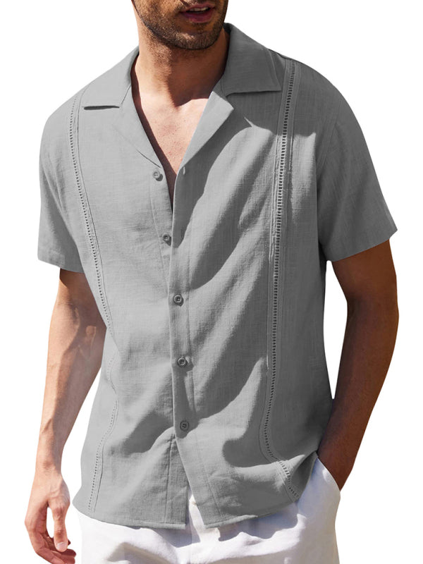 Men's Loose Casual Linen Shirt – Cuban Guayabera Short Sleeve Beach Shirt - Cottonese.com
