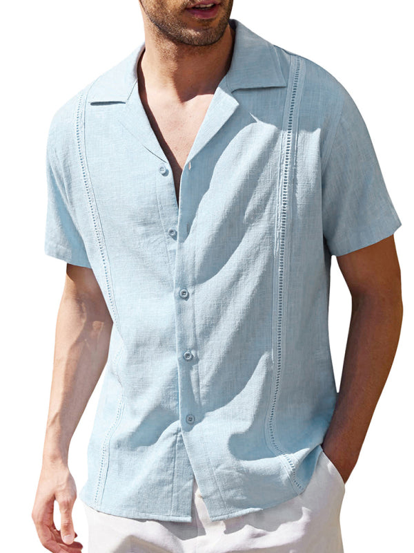 Men's Loose Casual Linen Shirt – Cuban Guayabera Short Sleeve Beach Shirt - Cottonese.com