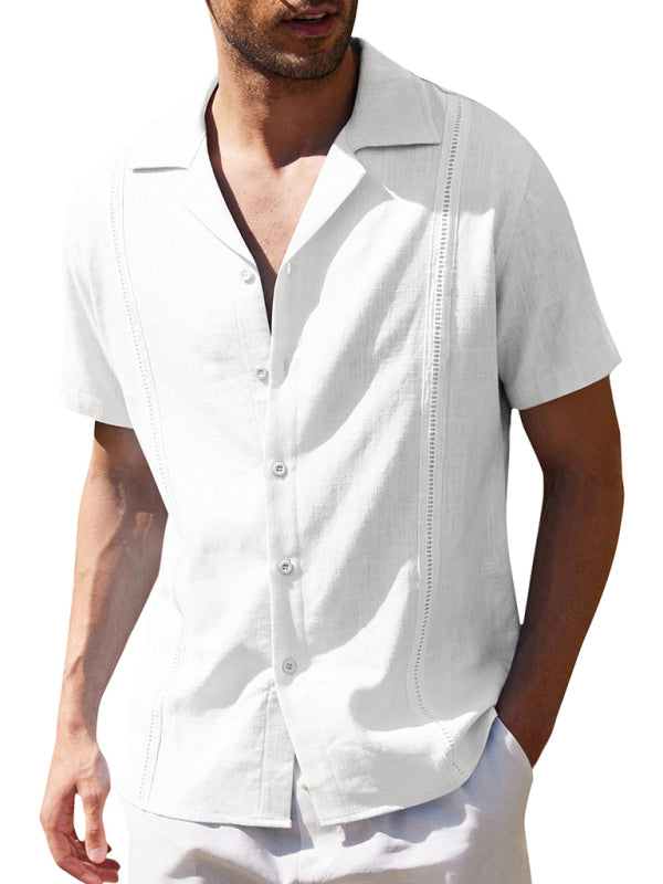 Men's Loose Casual Linen Shirt – Cuban Guayabera Short Sleeve Beach Shirt - Cottonese.com