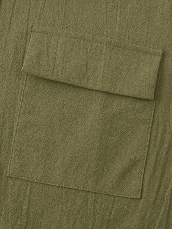 Men's Square Neck Casual Linen Shirt – Solid Color Half Sleeve Top - Cottonese.com