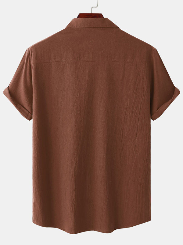 Men's Square Neck Casual Linen Shirt – Solid Color Half Sleeve Top - Cottonese.com