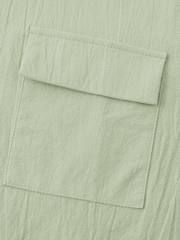 Men's Square Neck Casual Linen Shirt – Solid Color Half Sleeve Top - Cottonese.com