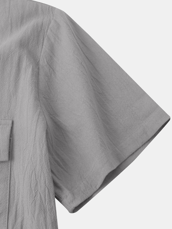 Men's Square Neck Casual Linen Shirt – Solid Color Half Sleeve Top - Cottonese.com
