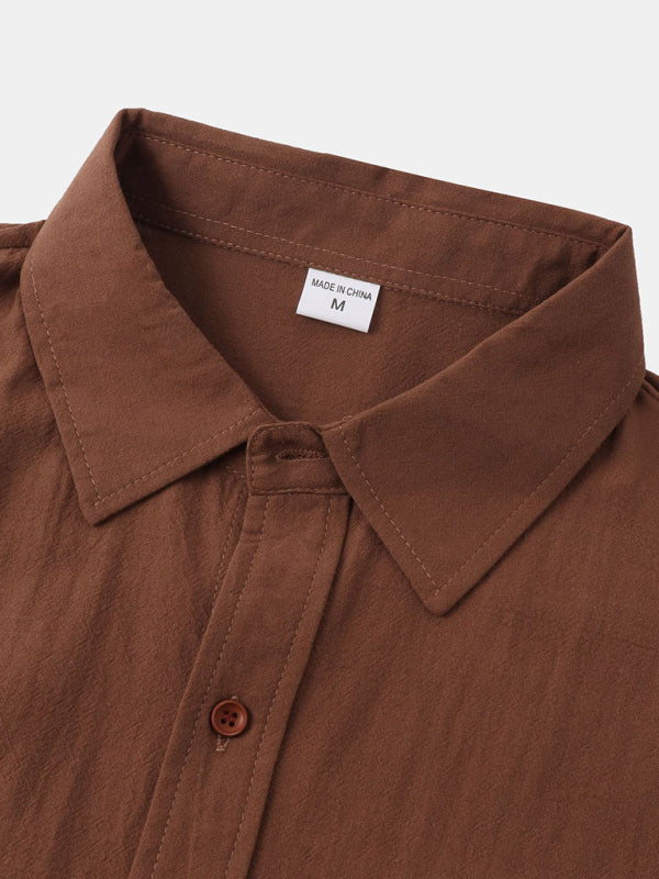 Men's Square Neck Casual Linen Shirt – Solid Color Half Sleeve Top - Cottonese.com