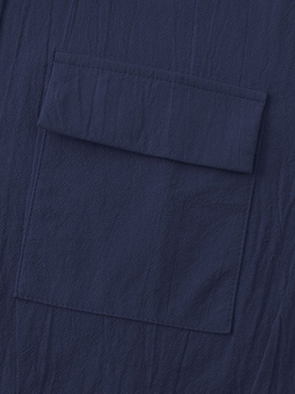 Men's Square Neck Casual Linen Shirt – Solid Color Half Sleeve Top - Cottonese.com