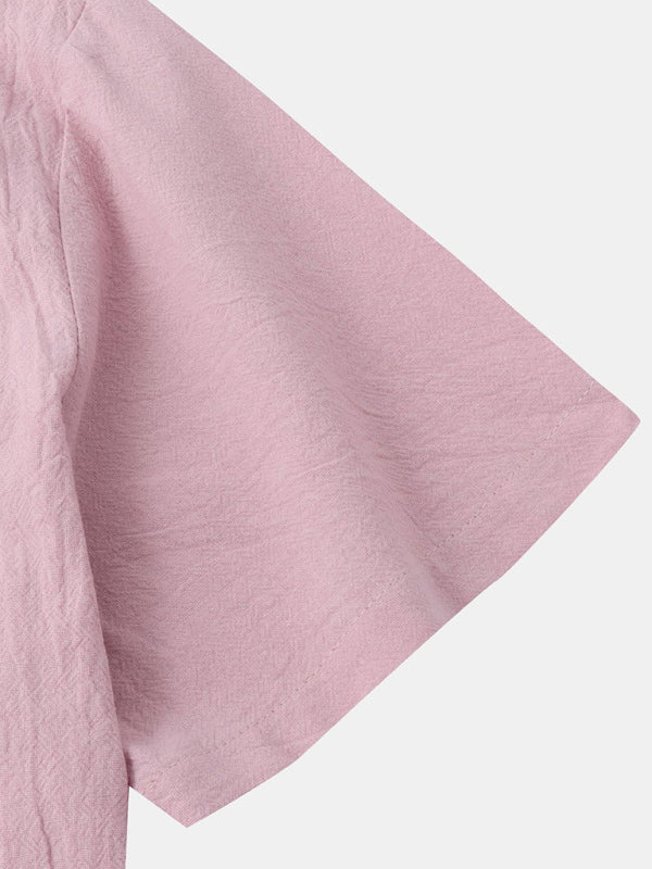 Men's Square Neck Casual Linen Shirt – Solid Color Half Sleeve Top - Cottonese.com