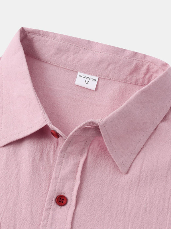 Men's Square Neck Casual Linen Shirt – Solid Color Half Sleeve Top - Cottonese.com