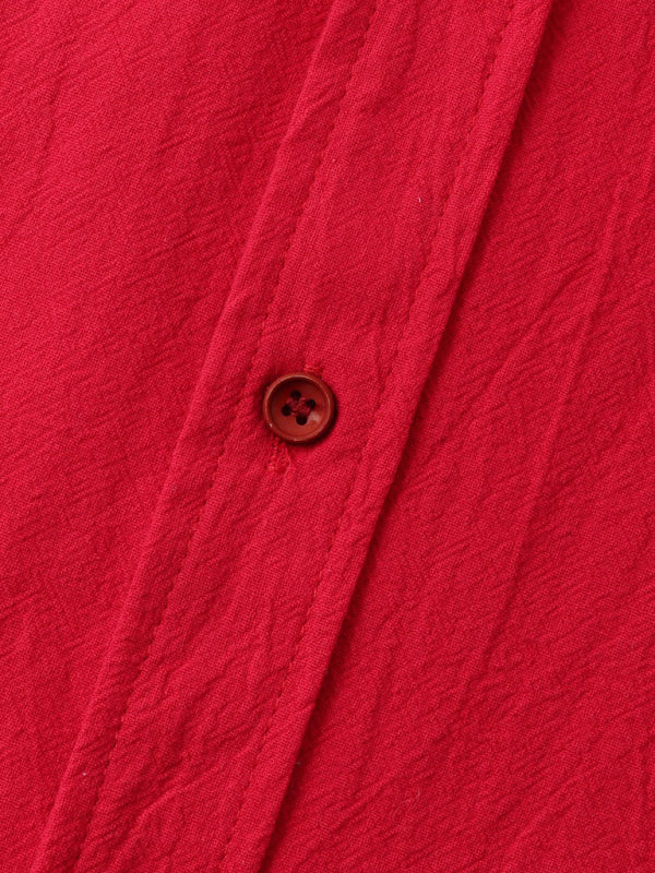 Men's Square Neck Casual Linen Shirt – Solid Color Half Sleeve Top - Cottonese.com