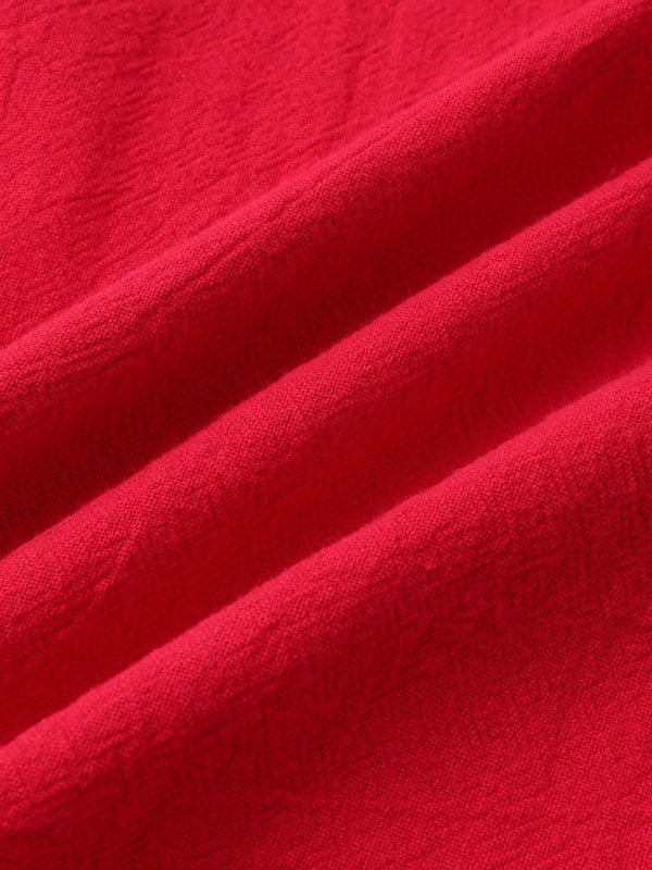 Men's Square Neck Casual Linen Shirt – Solid Color Half Sleeve Top - Cottonese.com