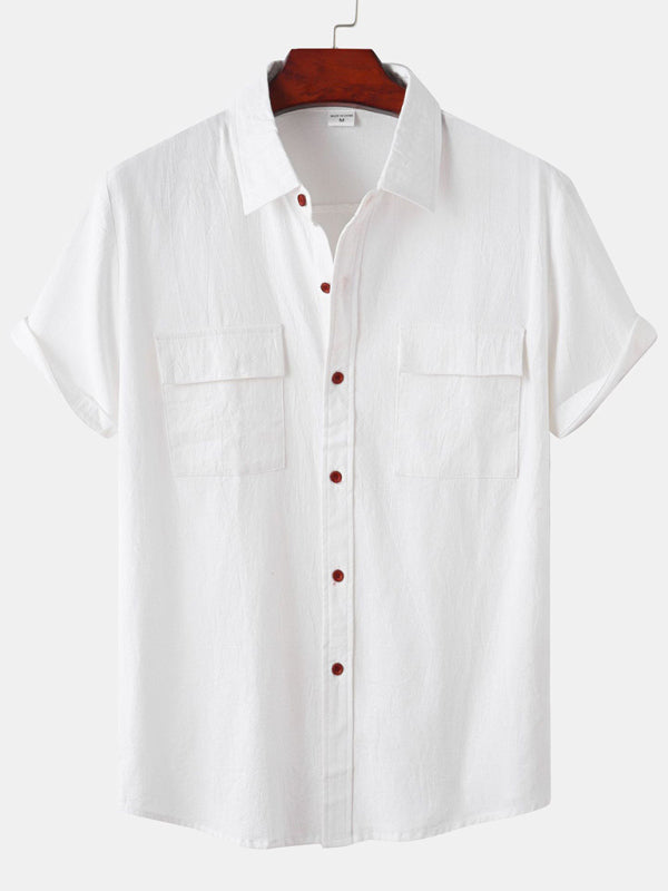 Men's Square Neck Casual Linen Shirt – Solid Color Half Sleeve Top - Cottonese.com