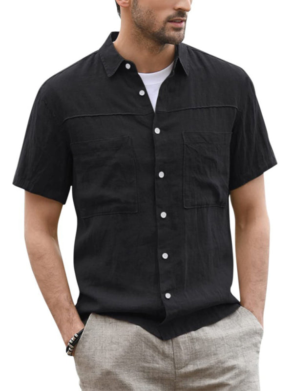 Men's Casual Button-Down Shirt – Cotton Linen Short Sleeve with Wide Collar - Cottonese.com
