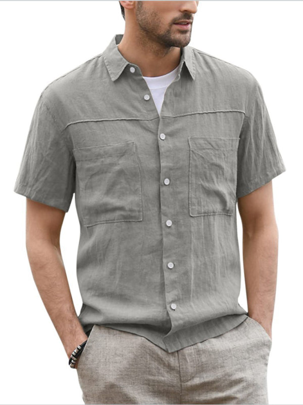 Men's Casual Button-Down Shirt – Cotton Linen Short Sleeve with Wide Collar - Cottonese.com