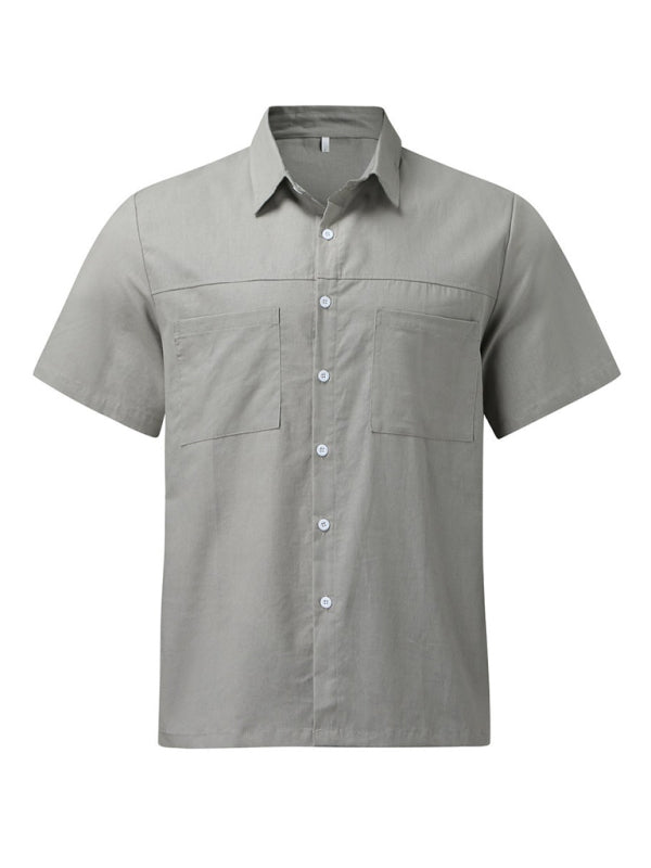 Men's Casual Button-Down Shirt – Cotton Linen Short Sleeve with Wide Collar - Cottonese.com