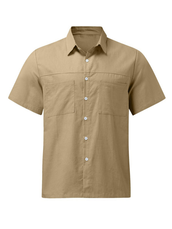 Men's Casual Button-Down Shirt – Cotton Linen Short Sleeve with Wide Collar - Cottonese.com