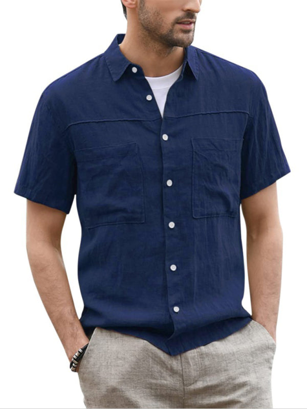 Men's Casual Button-Down Shirt – Cotton Linen Short Sleeve with Wide Collar - Cottonese.com